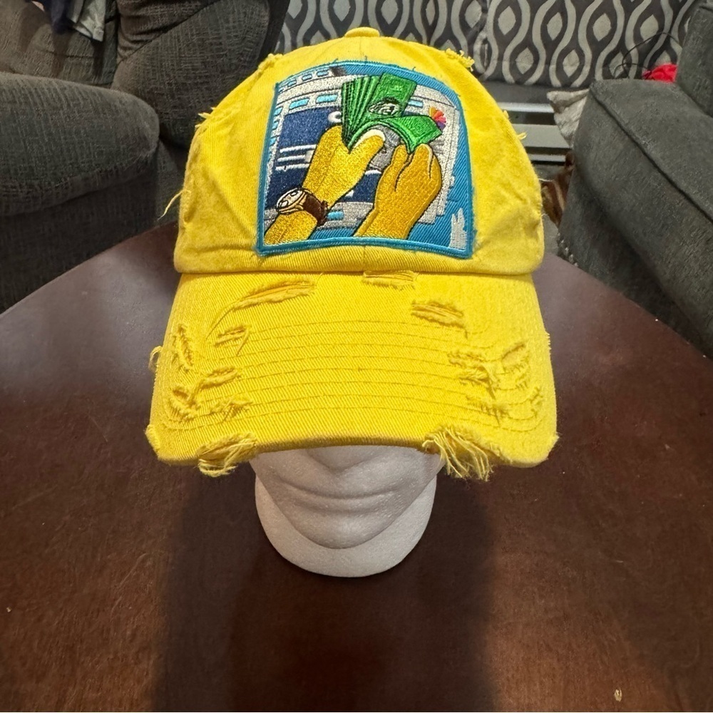 Vtg Money And Tears Distressed Yellow Hat Embroidered Patch Dad Cap Super Rare